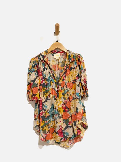 Anthropologie Maeve Floral Button SS Blouse - 0