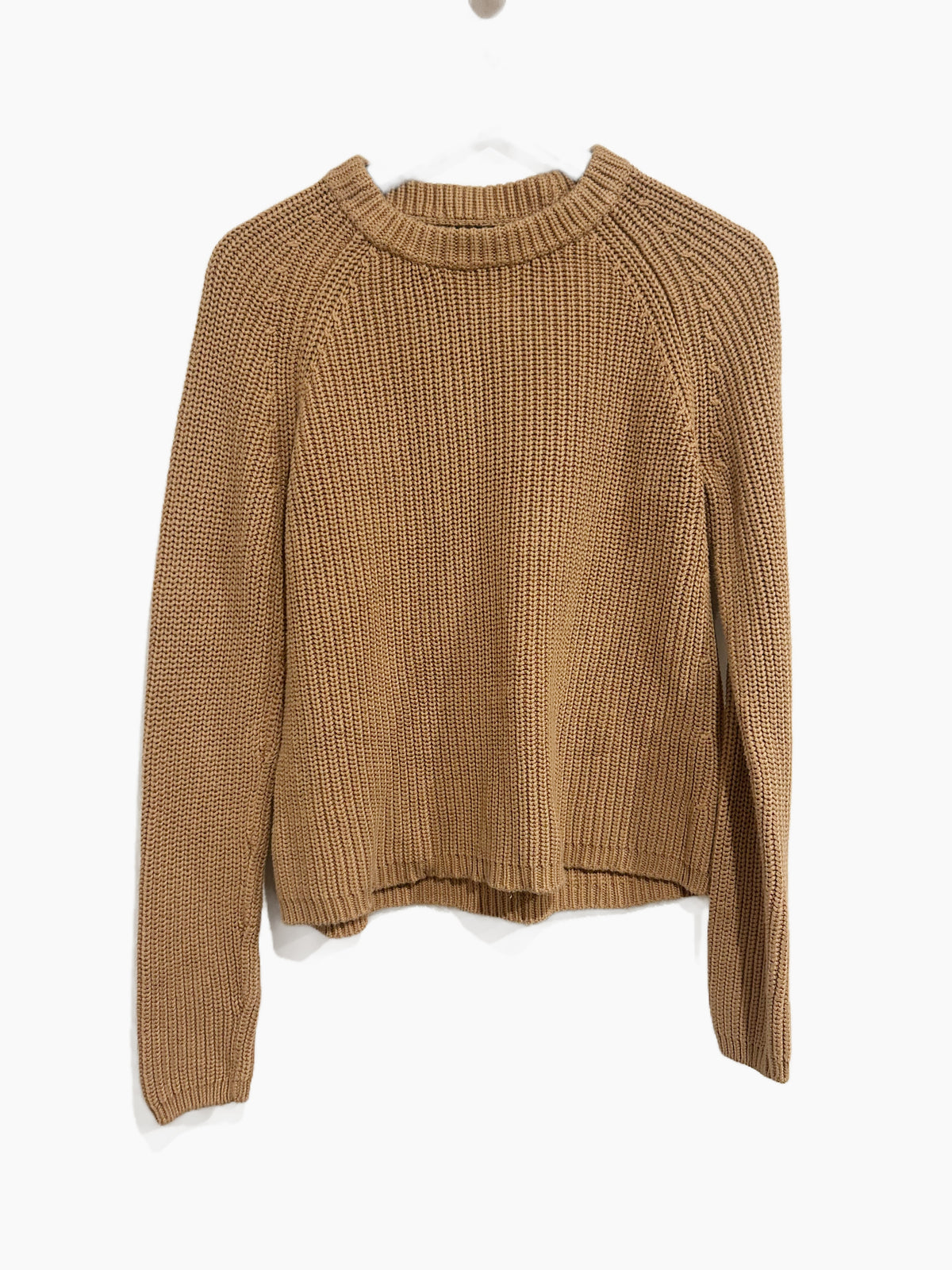 Quince Cotton Fisherman Crew Sweater in Camel - Small