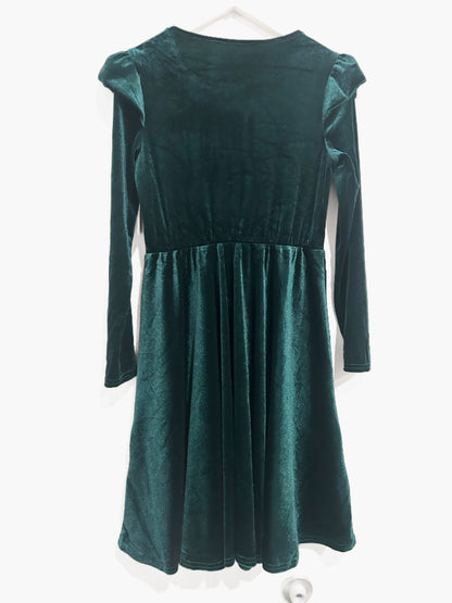 Kids Green Velvet LS Maxi Dress
