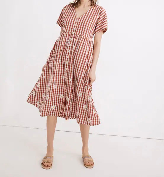 Madewell Red Gingham Daisy Dress - Large