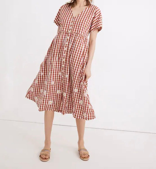 Madewell Red Gingham Daisy Dress - Large