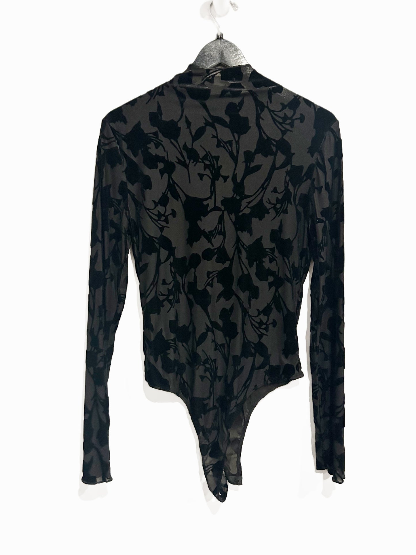 Mustard Seed Black Floral Velvet Bodysuit - Large
