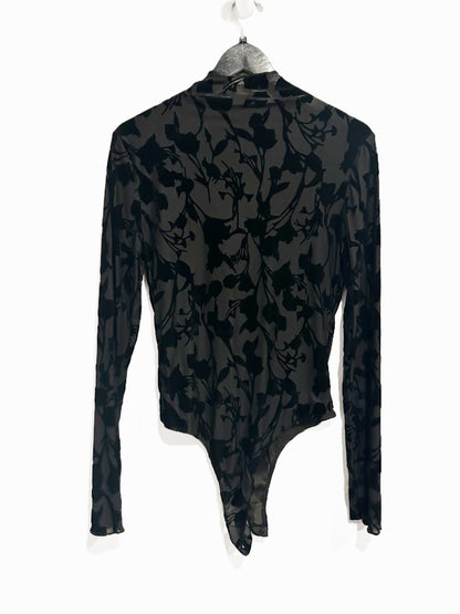 Mustard Seed Black Floral Velvet Bodysuit - Large