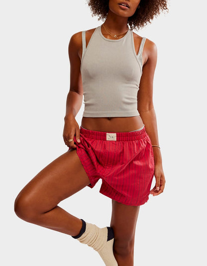 Free People Day To Day Striped Boxer Shorts in Red Combo - XS