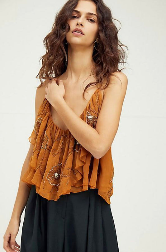 Free People Orange Beaded Tank - XS