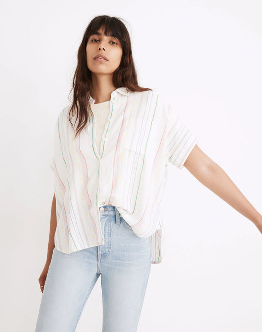 Madewell Colorful Stripe Button Down SS Top - Small