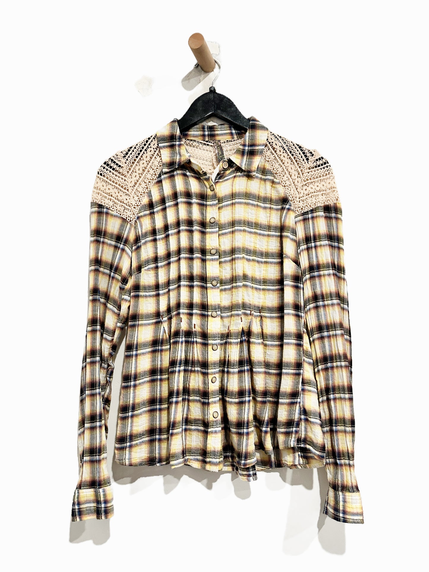 Free People Plaid Crochet Button Down - 2