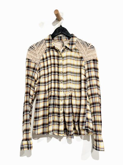 Free People Plaid Crochet Button Down - 2