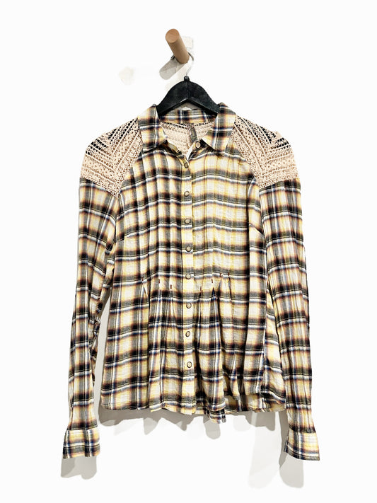 Free People Plaid Crochet Button Down - 2