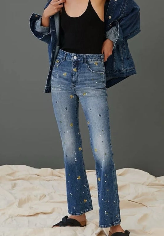 Anthropologie Pilcro Embroidered Paint Splatter Jeans - 28