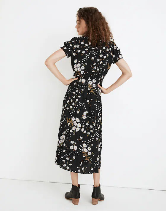 Madewell Puff-Sleeve Wrap-Front Midi Dress in Polka Daisies - 4