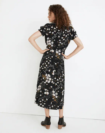 Madewell Puff-Sleeve Wrap-Front Midi Dress in Polka Daisies - 4