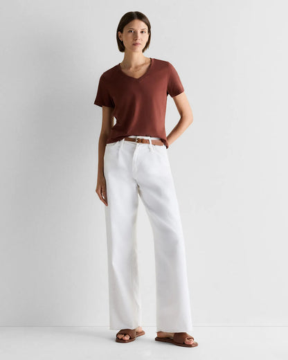 Quince NWT Cotton Boxy V-Neck Tee in Redwood Brown - Large