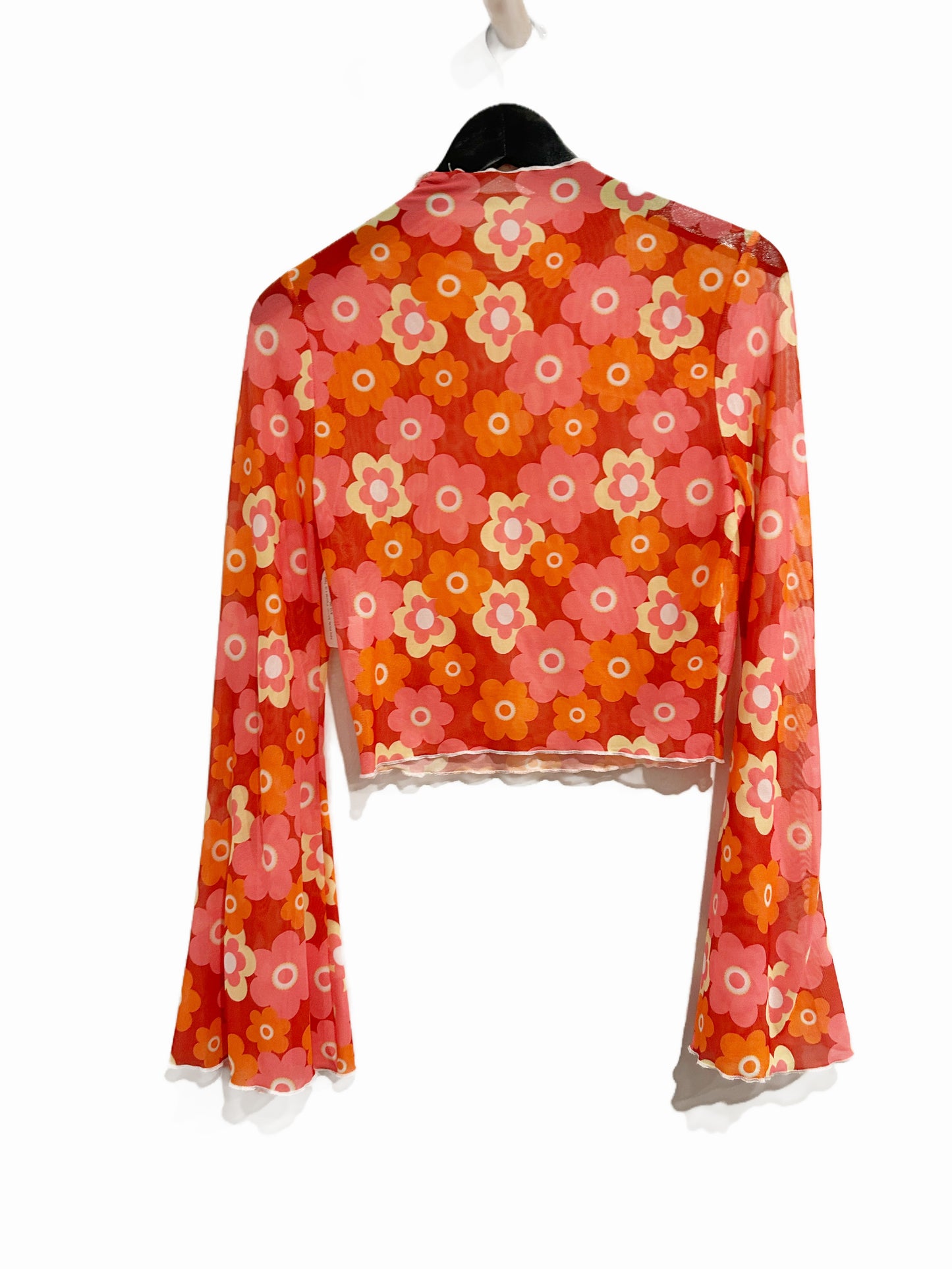Pink Mesh Floral Bell Sleeve Top