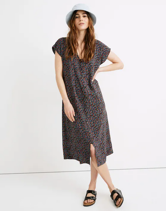Madewell Black Floral Button Front Mini Dress - Medium