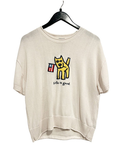Life Is Good Flag Dog Short Sleeve Sweater - Large