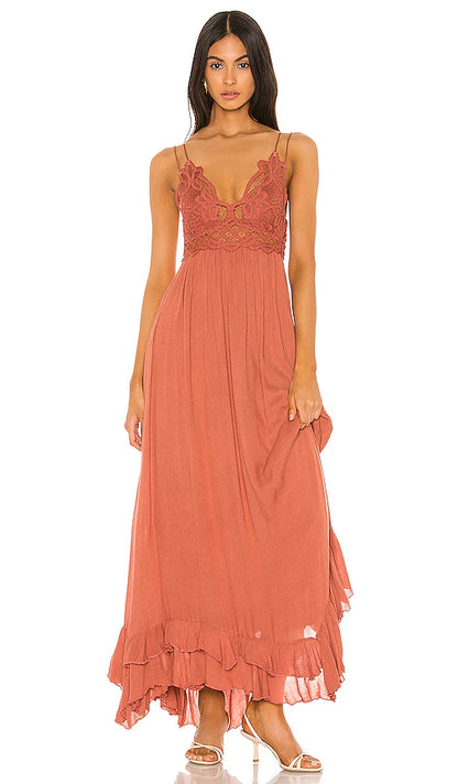 Free People Adella Maxi Slip Dress in Copper - XS