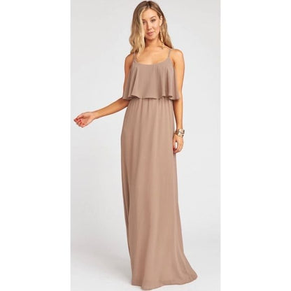 Show Me Your Mumu Caitlin Ruffle Maxi Dress in Dune Chiffon Size XS