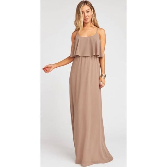 Show Me Your Mumu Caitlin Ruffle Maxi Dress in Dune Chiffon Size XS