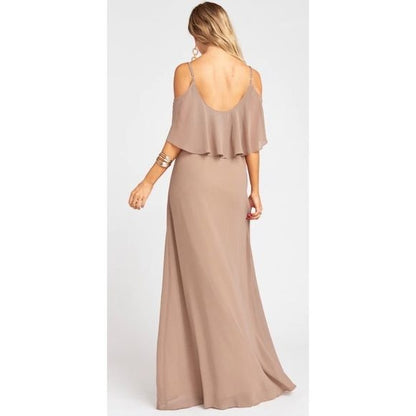 Show Me Your Mumu Caitlin Ruffle Maxi Dress in Dune Chiffon Size XS