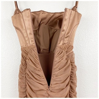 House of CB Lillian Corset Ruched Maxi Dress Mocha Size XS