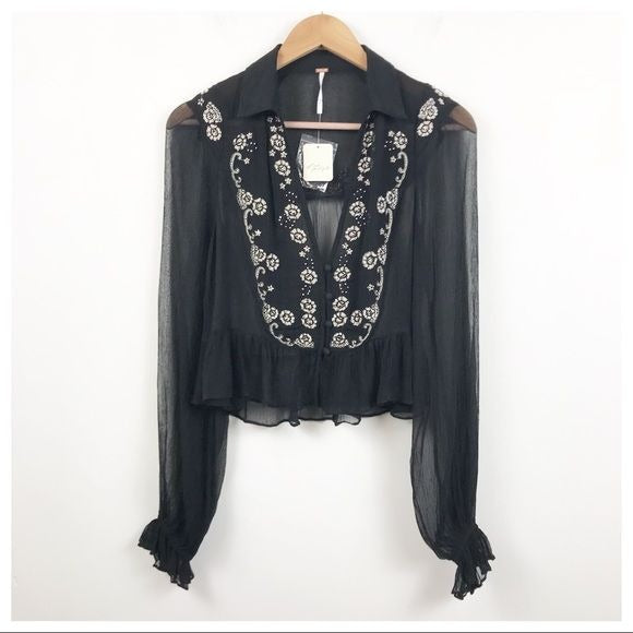 Free People Kasey Embellished Top Size Small