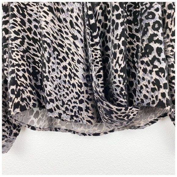 L'Agence Lydia Velvet Burnout Drape Front Leopard Print Top Size Medium