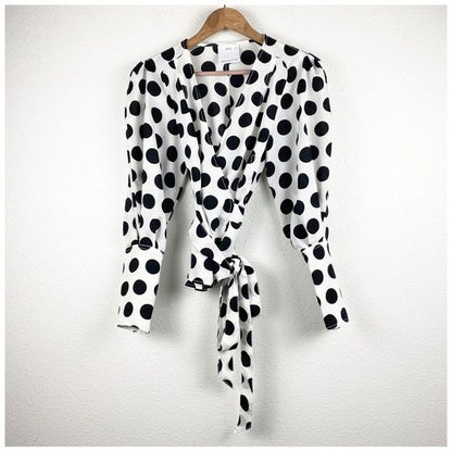 C/MEO Collective White Polka Dot Wrap Blouse Size XXS