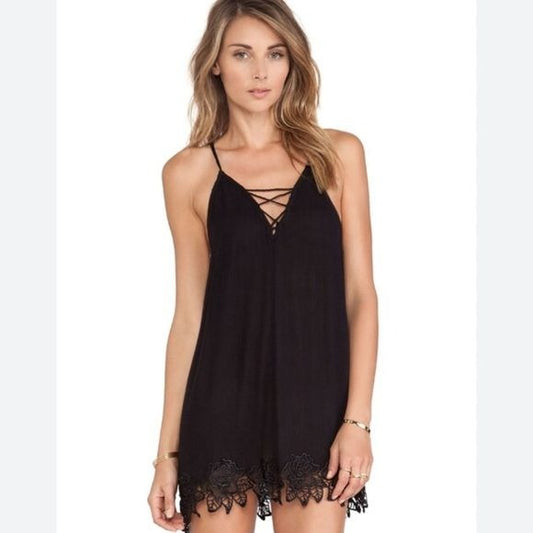 Free People Wicked Spell Black Dress With Lace Trim Size Medium