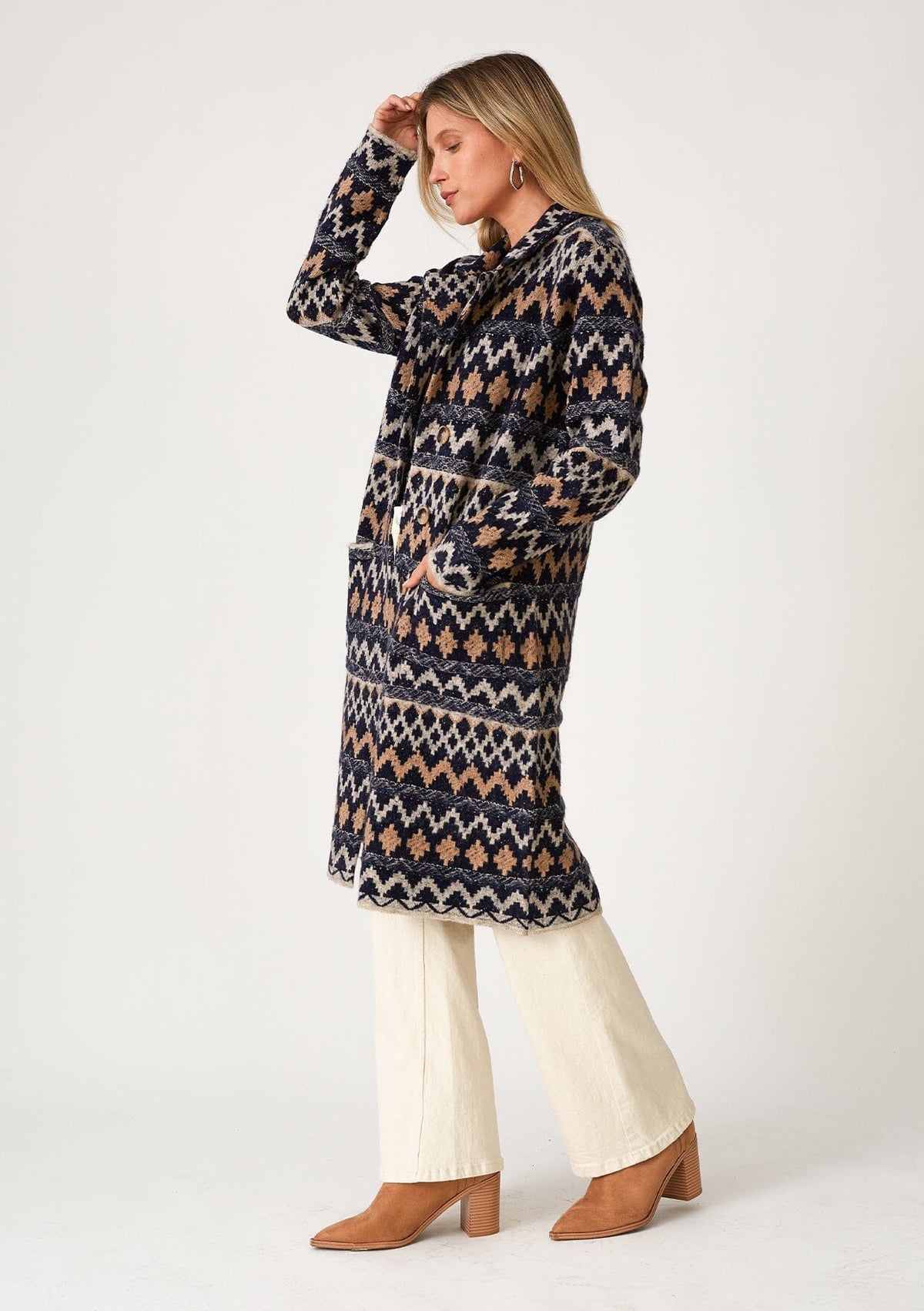 Lovestitch Alex Chevron Jacquard Coatigan - Large