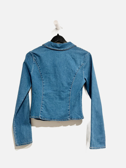 Urban Outfitters Ledia Slim Long Sleeve Zip-Front Denim Shirt - Small