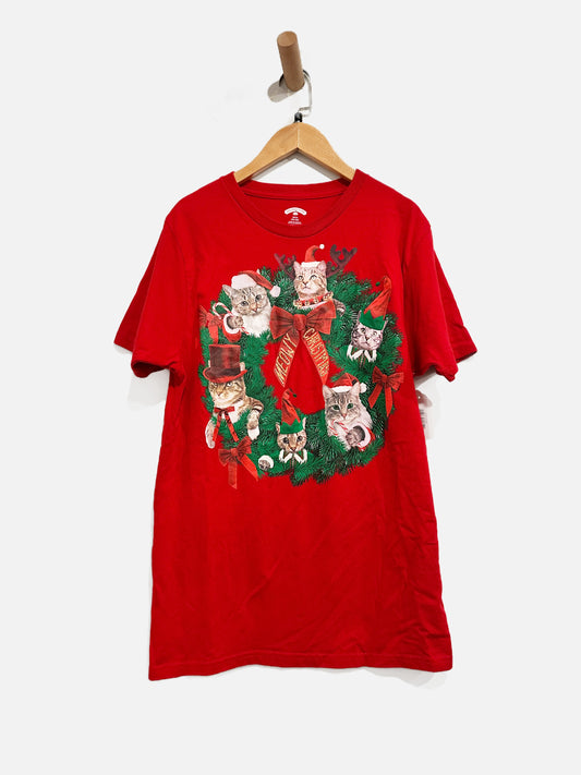 Holiday Time Red Cat Meow Christmas Wreath - Small