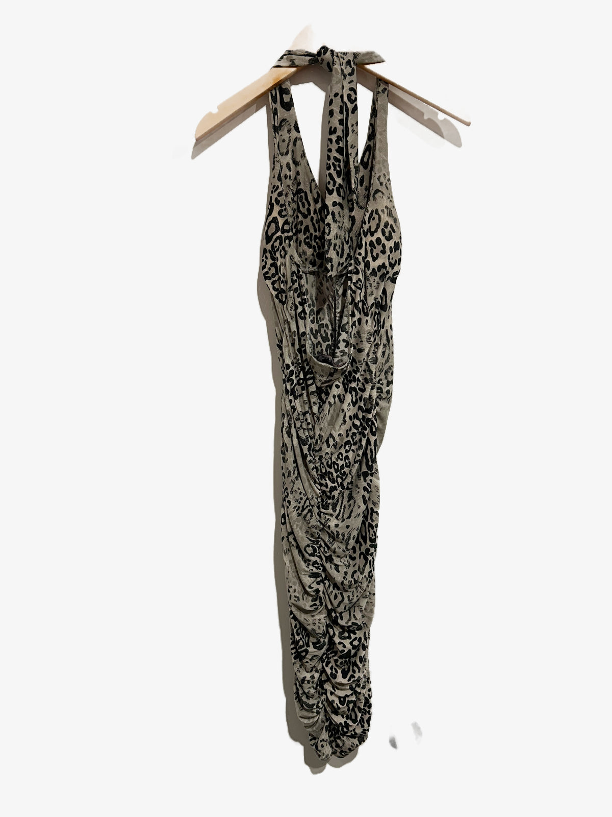 Say What Y2K Grey Leopard Halter Mini Dress - Large