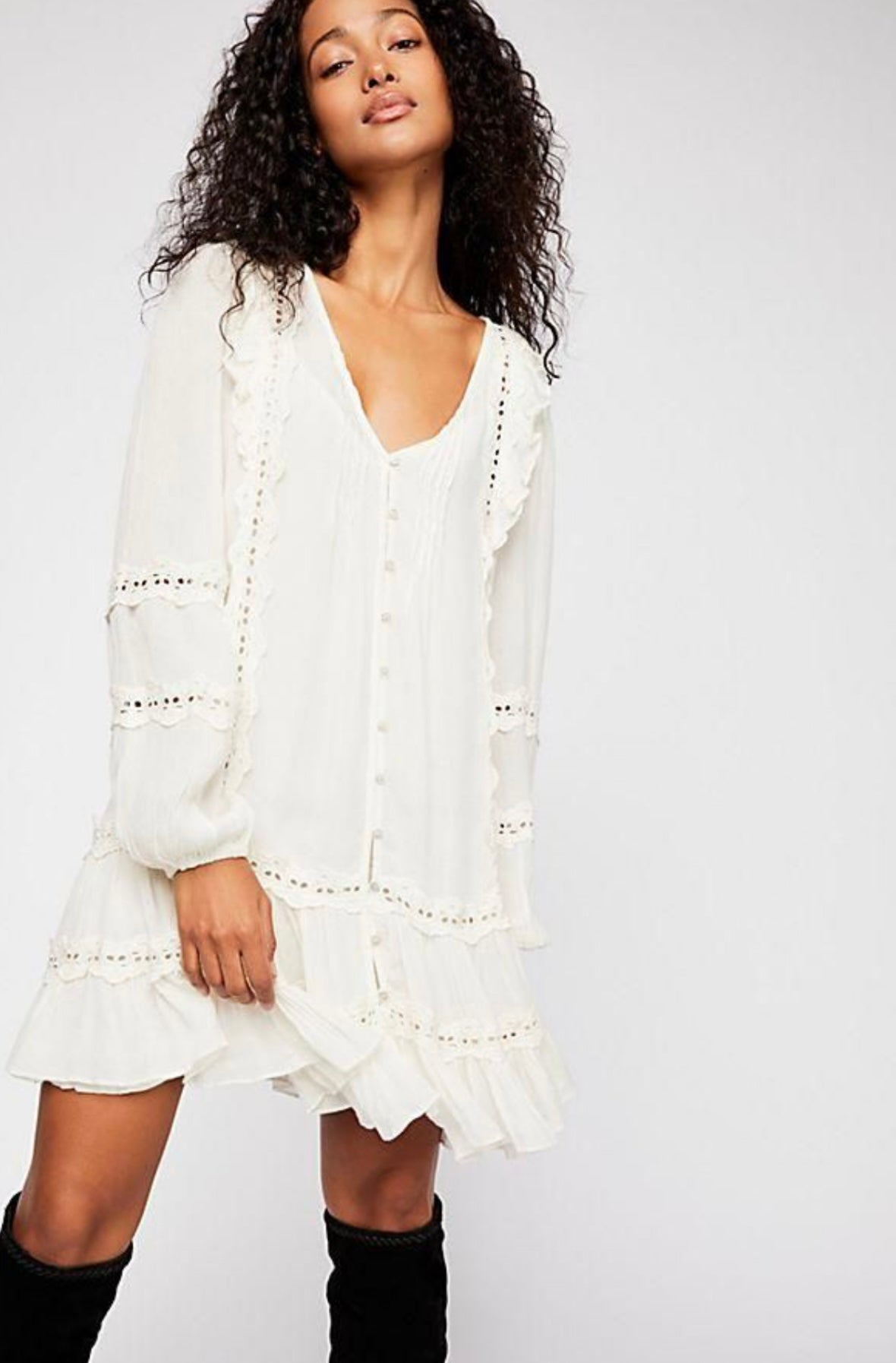 Free People White Eyelet Ruffle Mini Dress - XS
