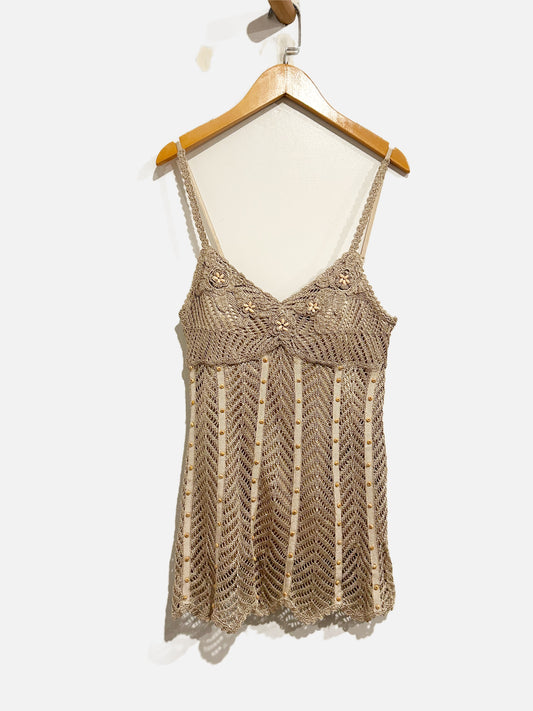 Sue Wong Gold Y2K Beaded Tank - XS