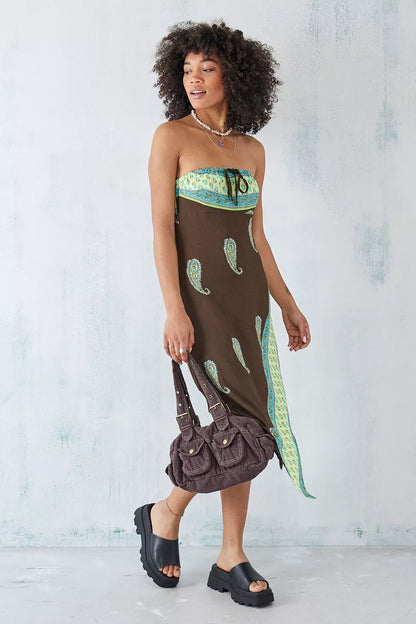 Ecote Brown Pacy Strapless Midi Dress - Large