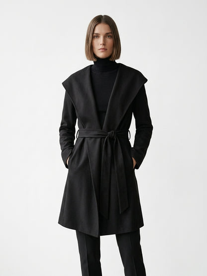 Zara Hooded Black Cardigan Coat - Large