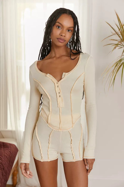 Out From Under Cream Waffle Knit LS - Medium