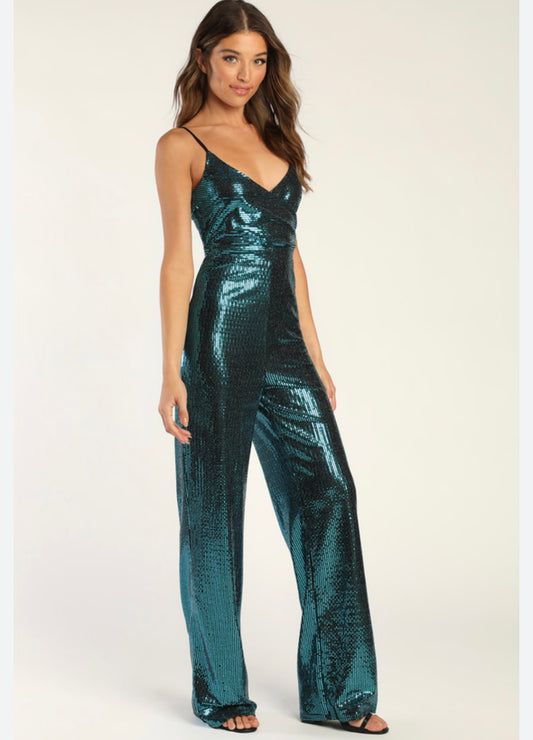 Lulus Blue Sequin Jumpsuit - Large