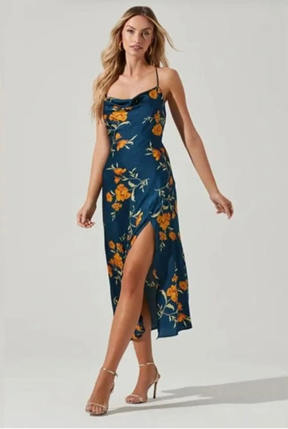 ASTR Gaia Floral Midi Slip Dress - Medium