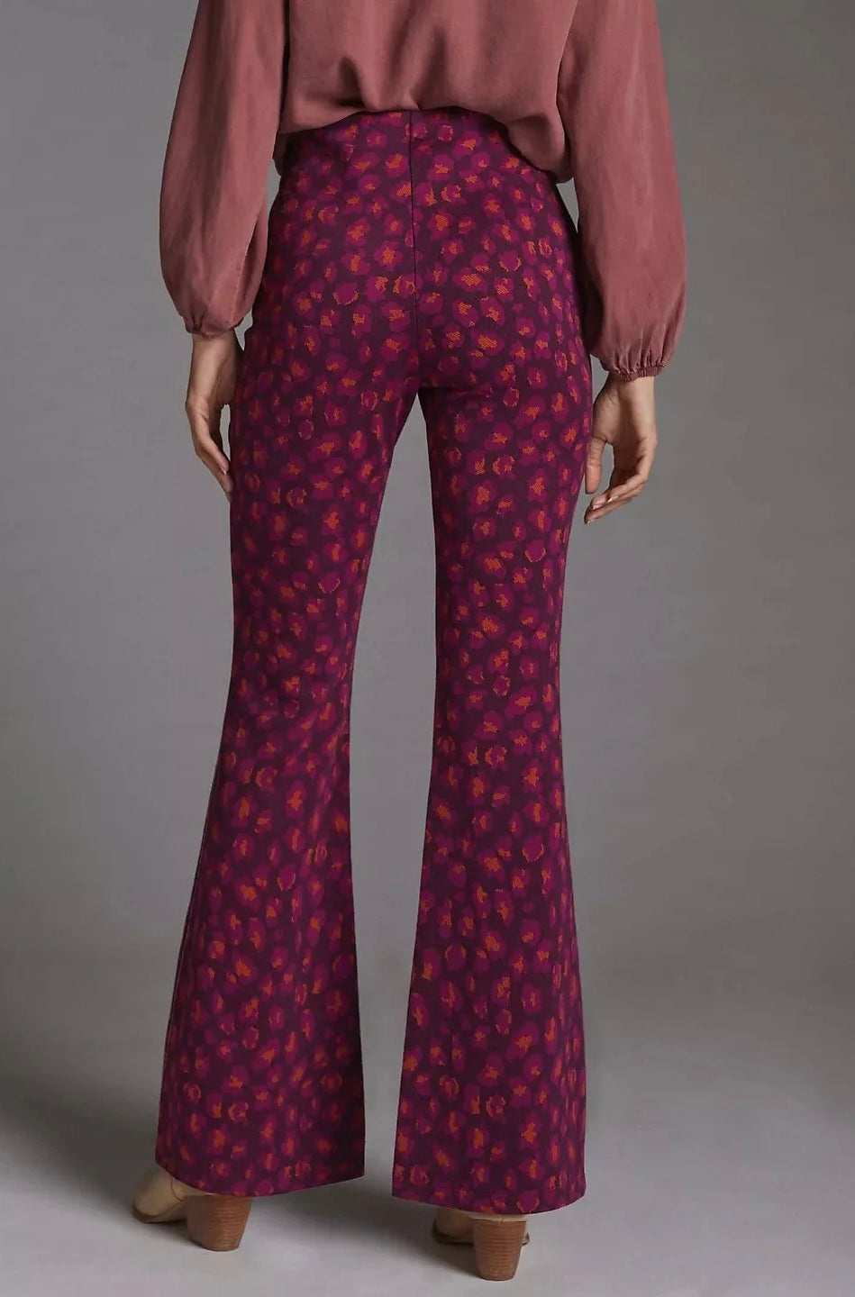 Anthropologie Maroon Jacquard Knit Flare Pants - Small