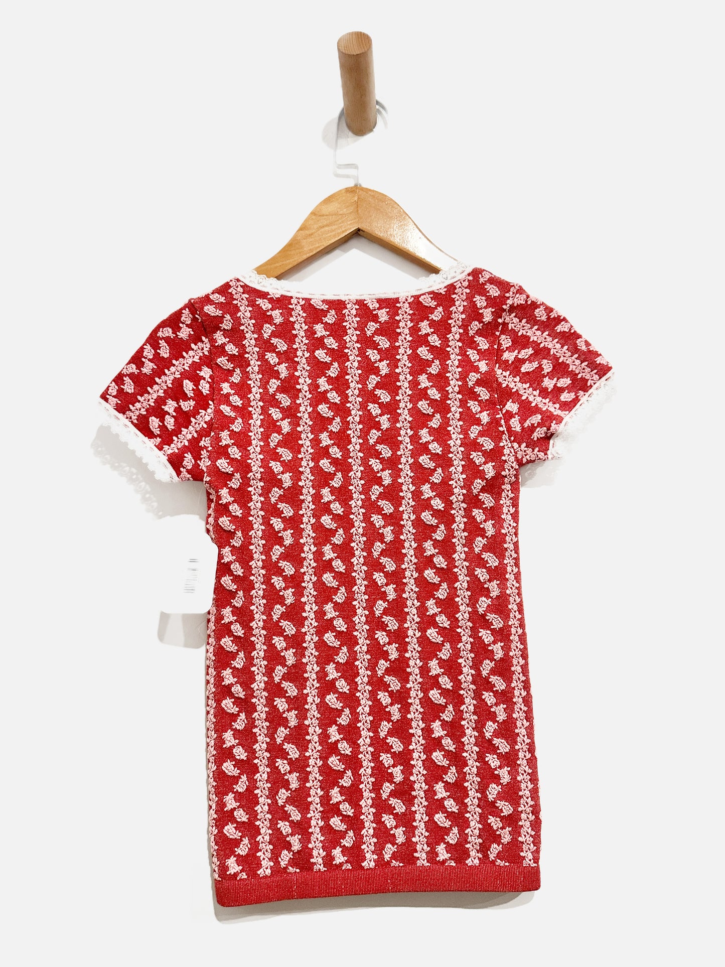 UO Out From Under Red and Pink Floral Square Neck Tee - XS/S