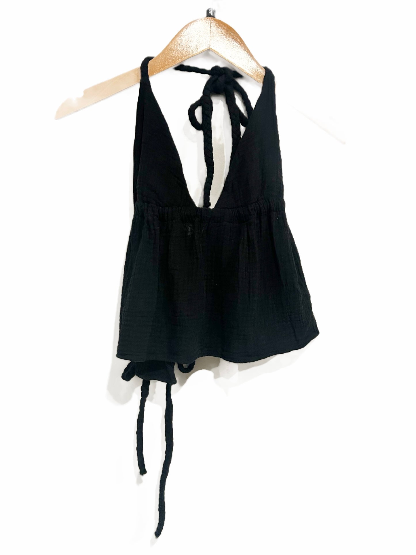 Zara Black Muslin V-Neck Halter Top - Small
