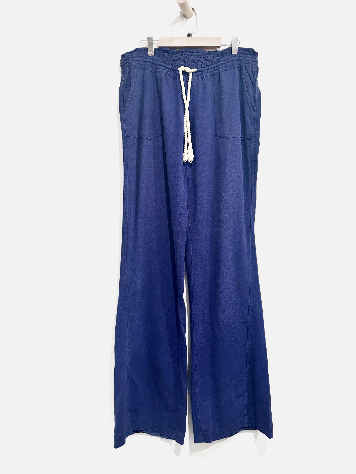 Roxy Oceanside Navy Linen Drawstring Pants - Large