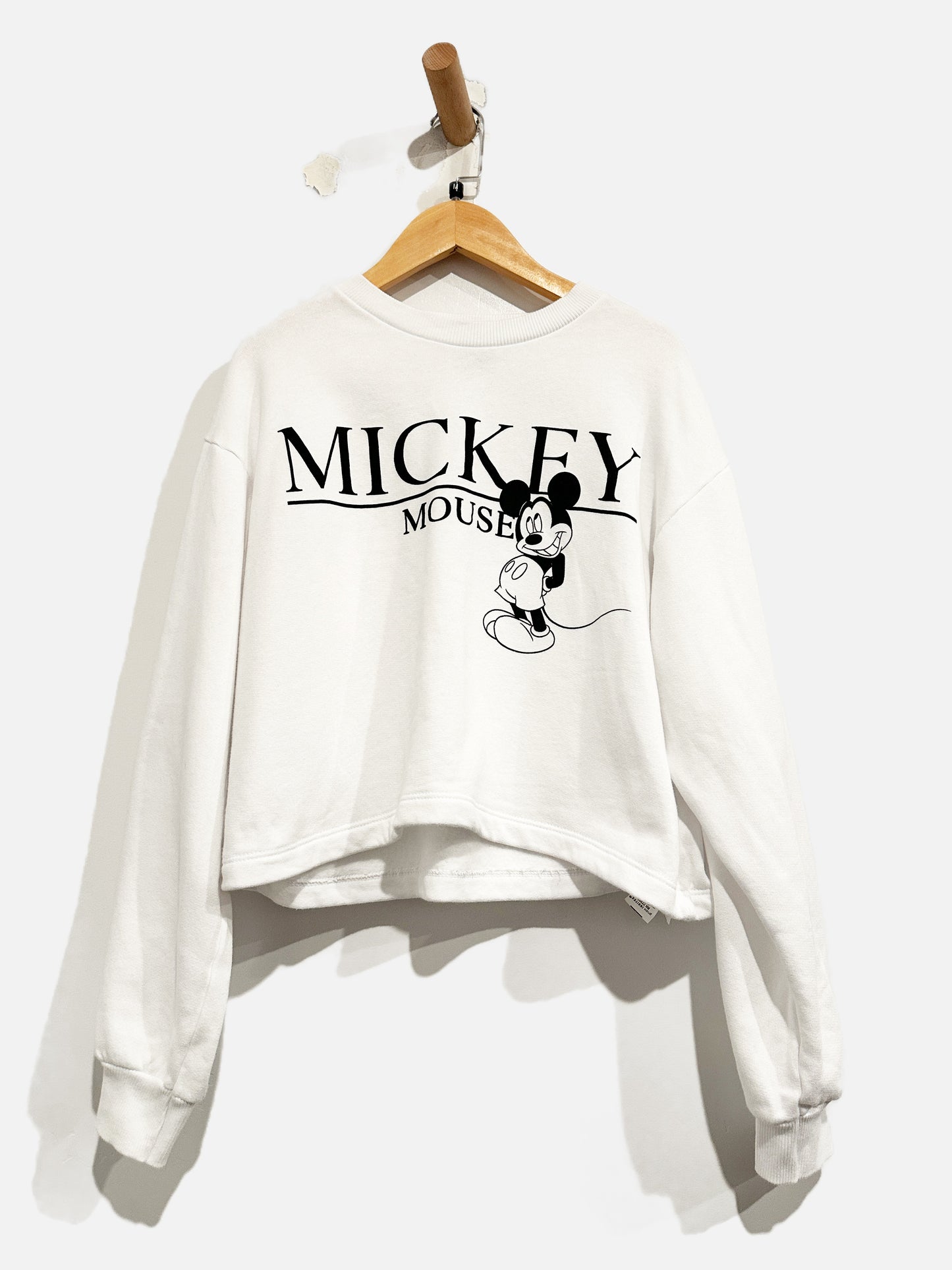 Zara White Cropped Mickey Mouse Crewneck - Medium