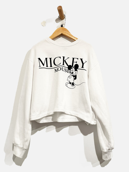 Zara White Cropped Mickey Mouse Crewneck - Medium