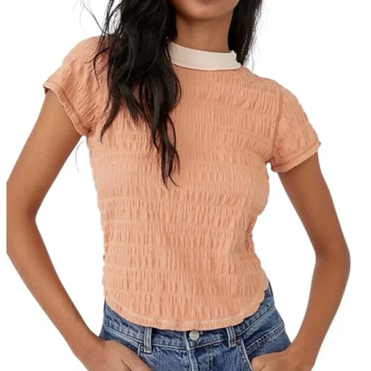 Free People Orange Ruched Tee - Small
