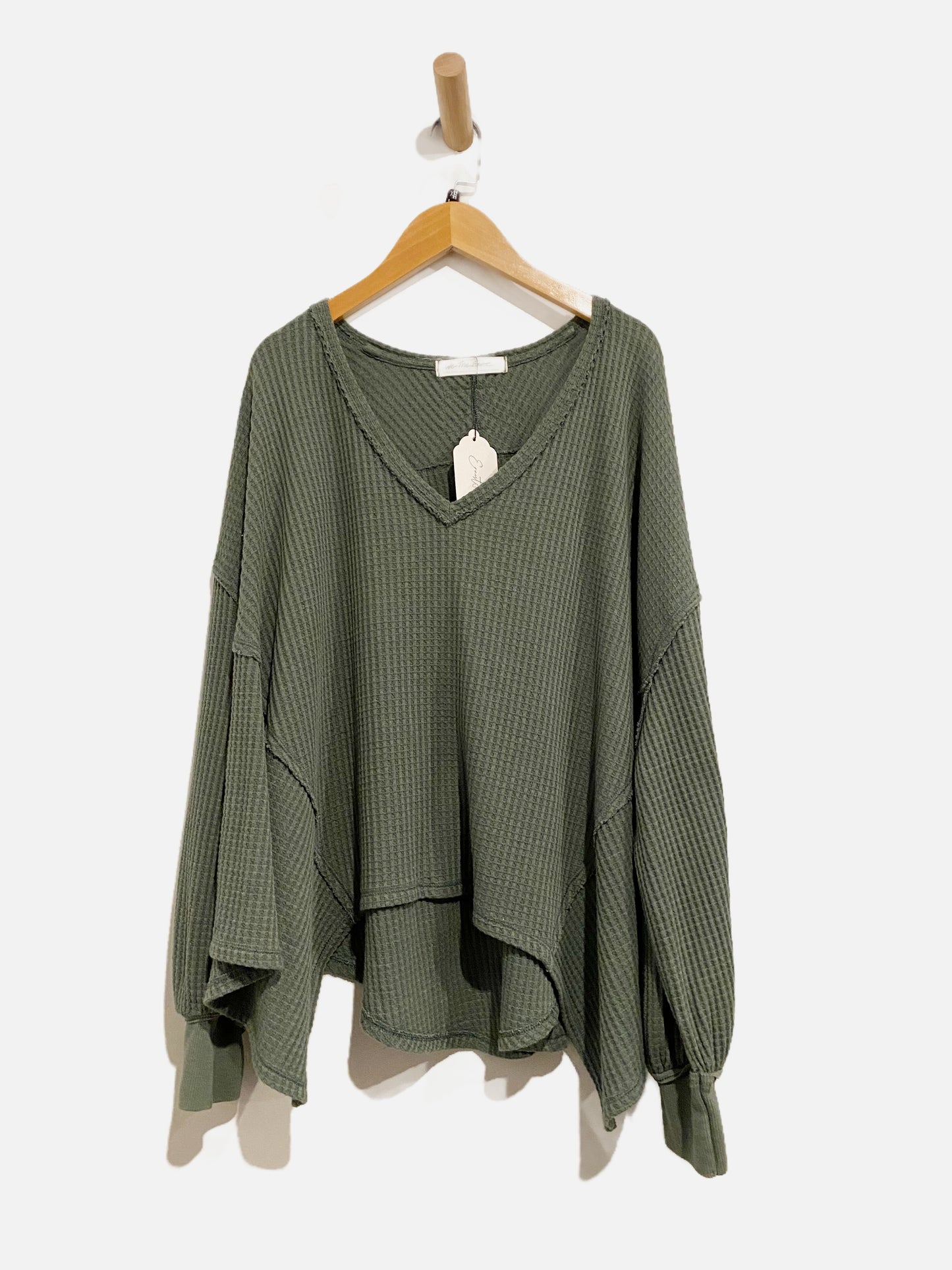 Free People Green Waffle Knit LS Top - XS