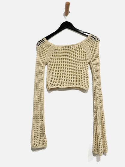 Urban Outfitters Cream Open Knit Cropped Top - XS