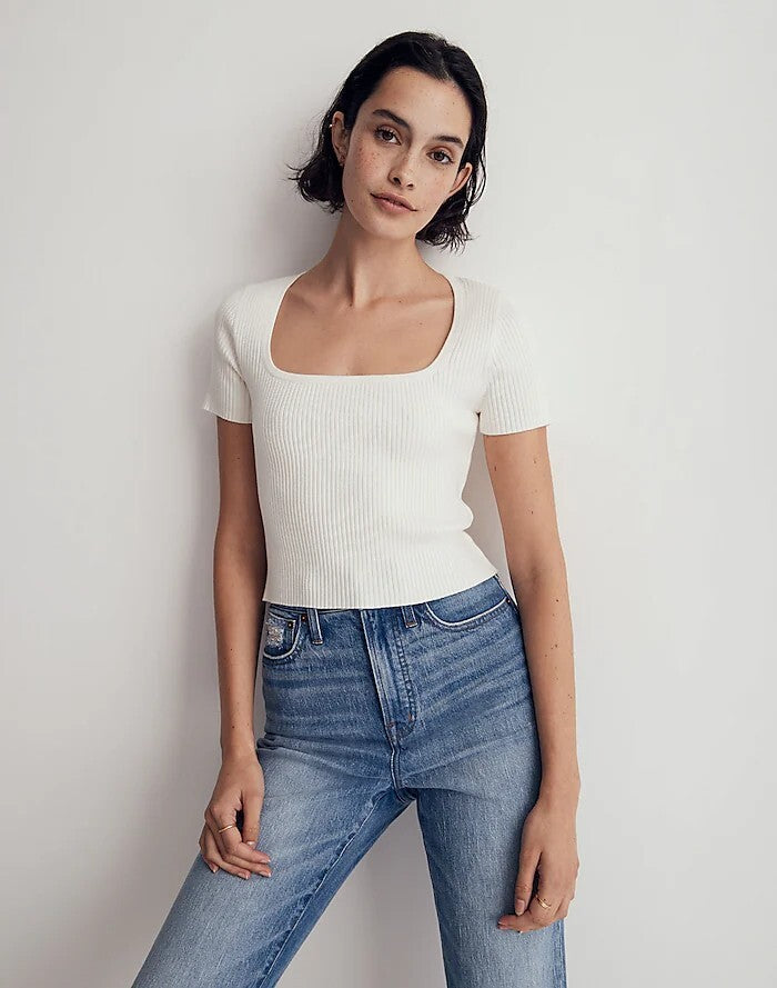 Madewell Square-Neck Crop Sweater Tee in Simply White - Medium